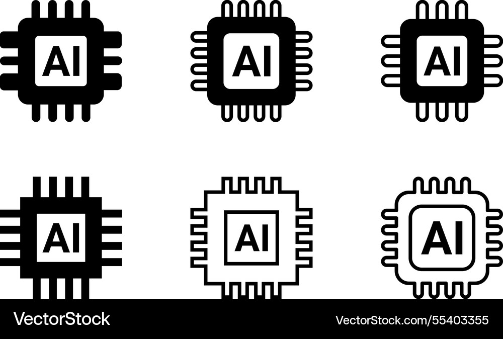 Ai processor icons variations of microchip vector image