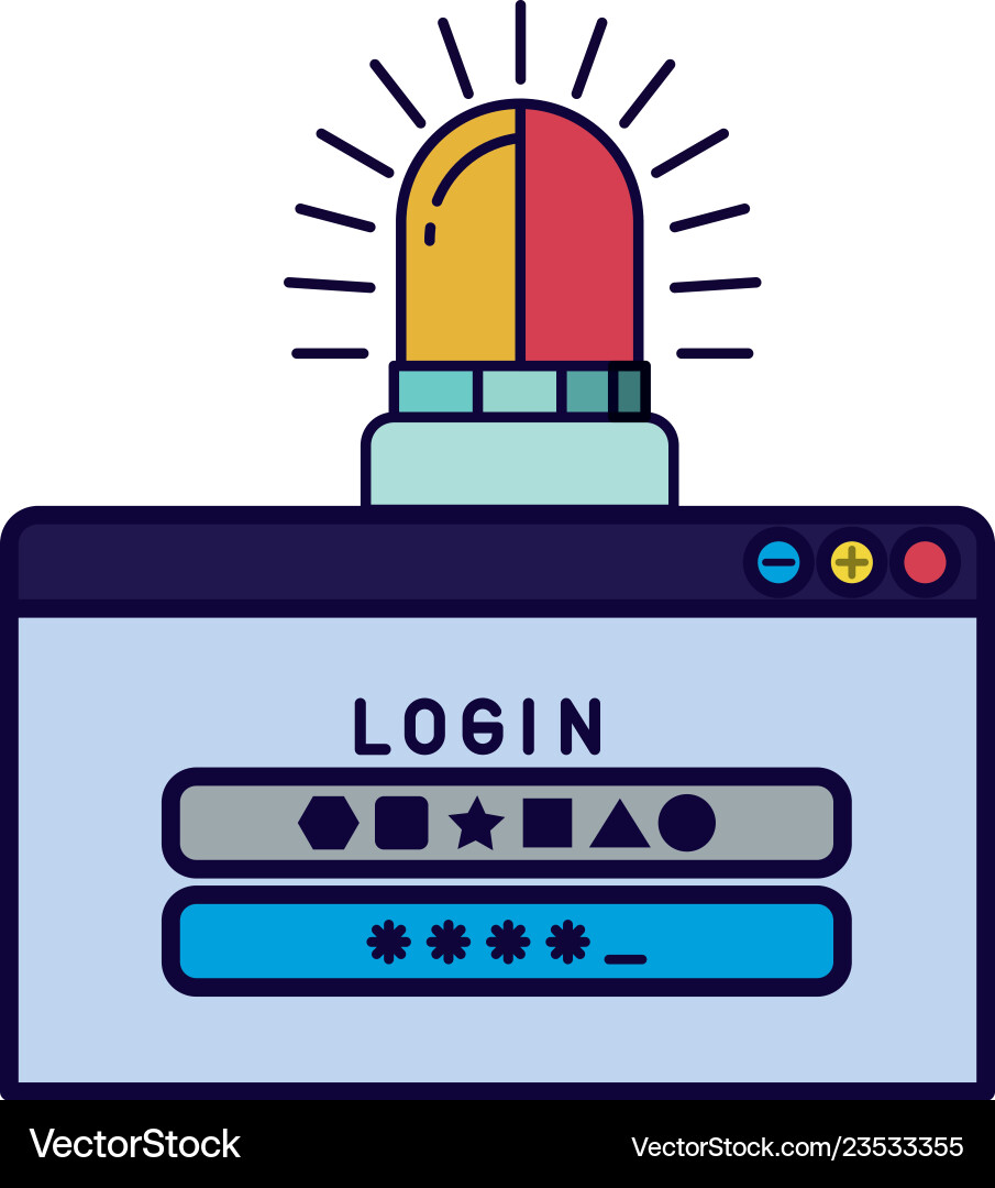 Computer window with password and siren vector image