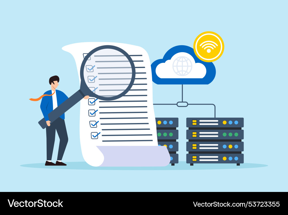 Flat of system administrator performing security Flat of system administrator performing security Vector Image