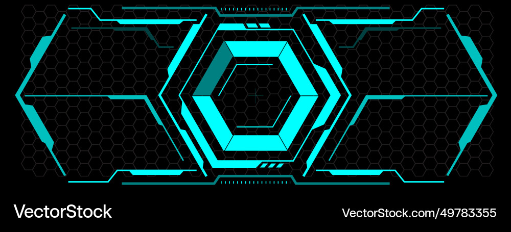 Hud sci-fi hexagon interface screen view blue Hud sci-fi hexagon interface screen view blue Vector Image