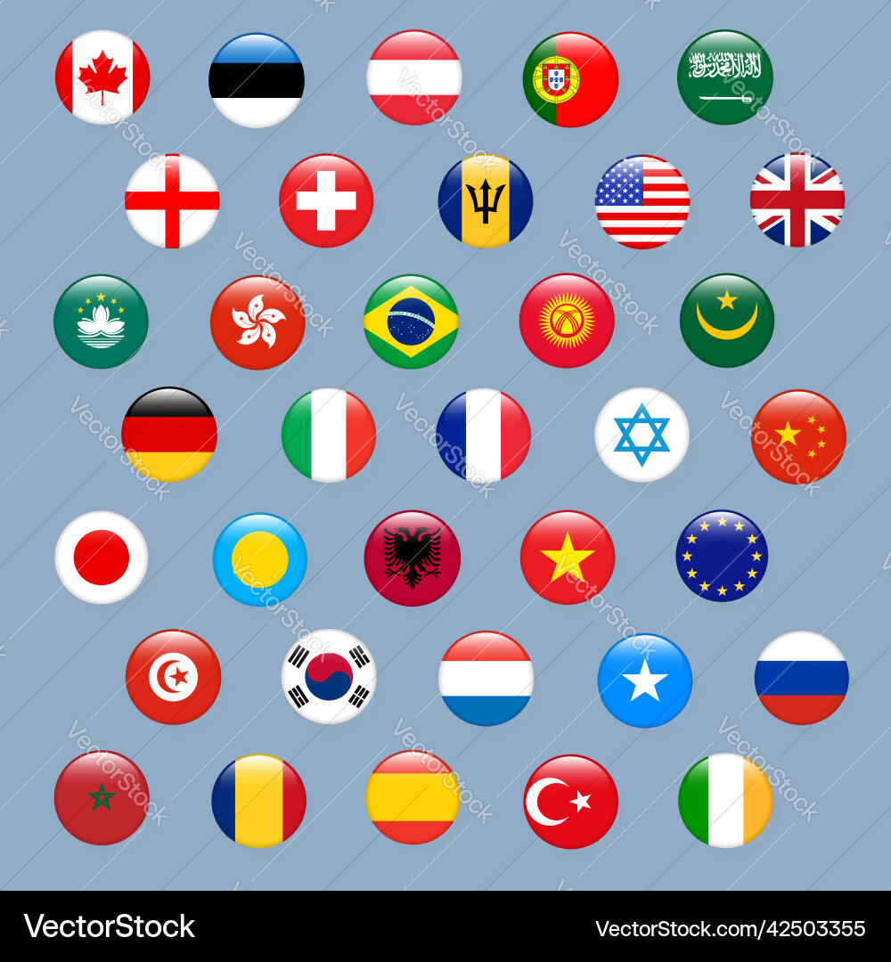 International flag set in circle design element International flag set in circle design element vector image