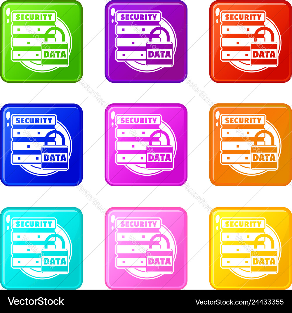 Lock data security icons set 9 color collection Lock data security icons set 9 color collection vector image
