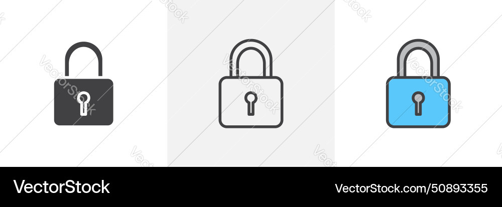 Padlock icon set lock unlock key symbol Royalty Free Vector