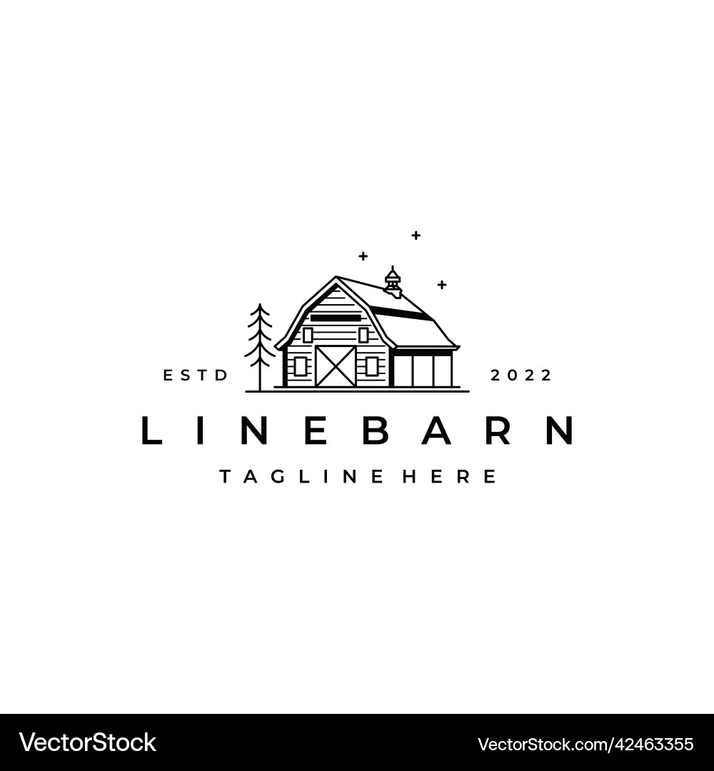 Rustic Wood Barn Line Art Logo Vector Image