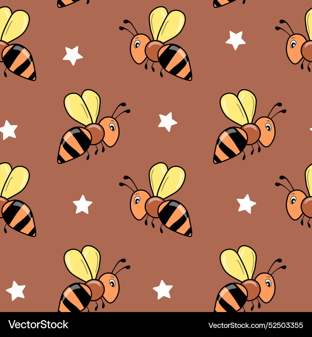Seamless pattern with bees on color background Seamless pattern with bees on color background Vector Image