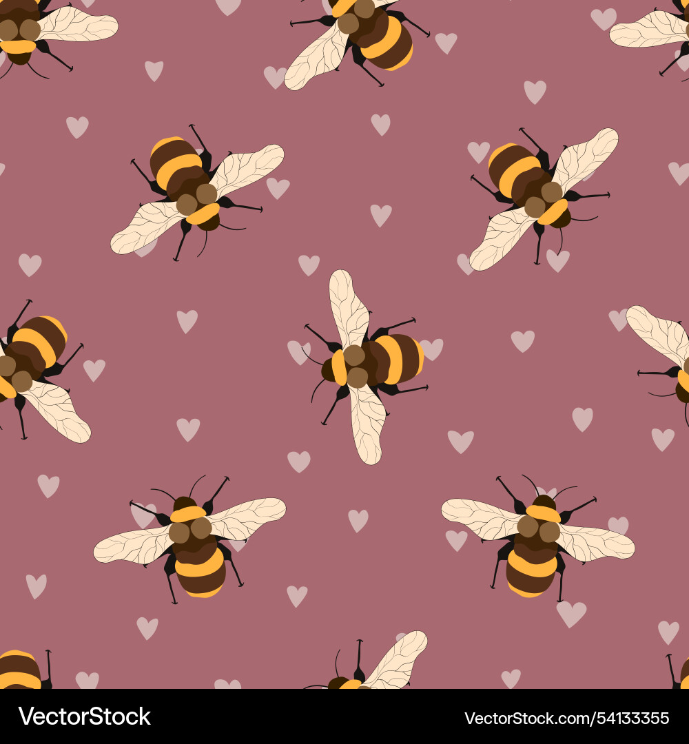 Seamless pattern with bees on floral background Vector Image