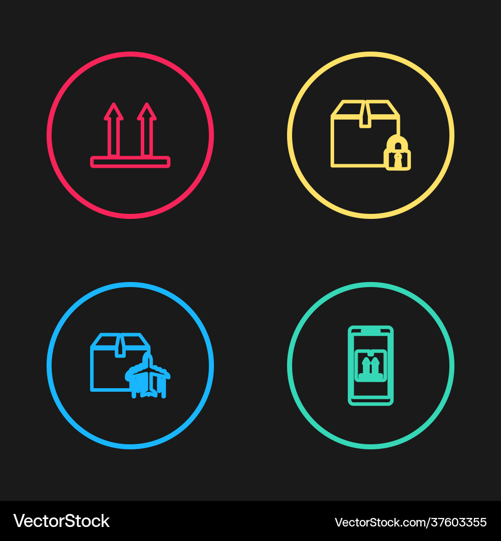 Set line plane and cardboard box mobile with app Set line plane and cardboard box mobile with app vector image