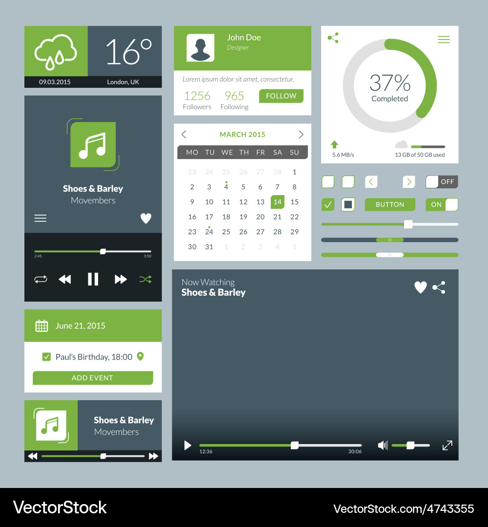 Set of flat design ui elements for website vector image