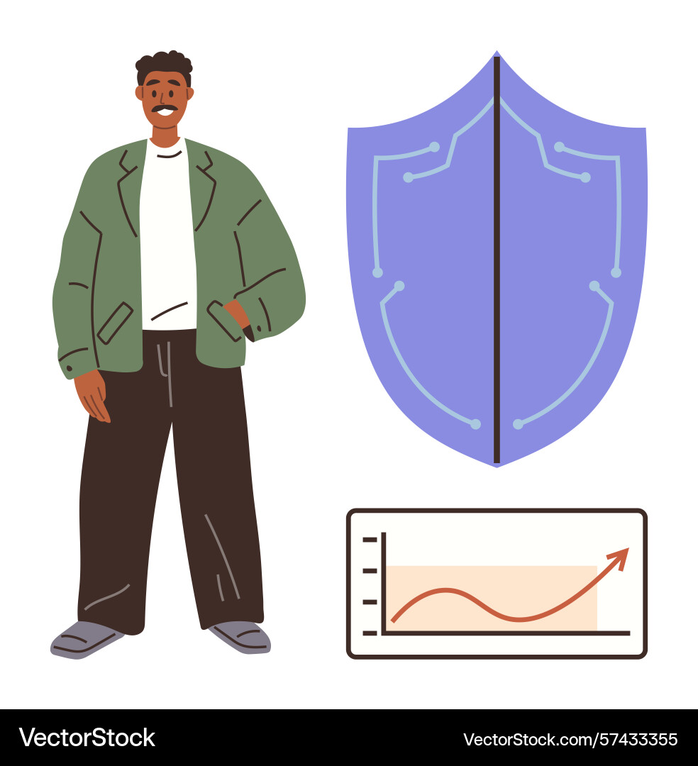 Smiling man with a shield representing protection Smiling man with a shield representing protection vector image