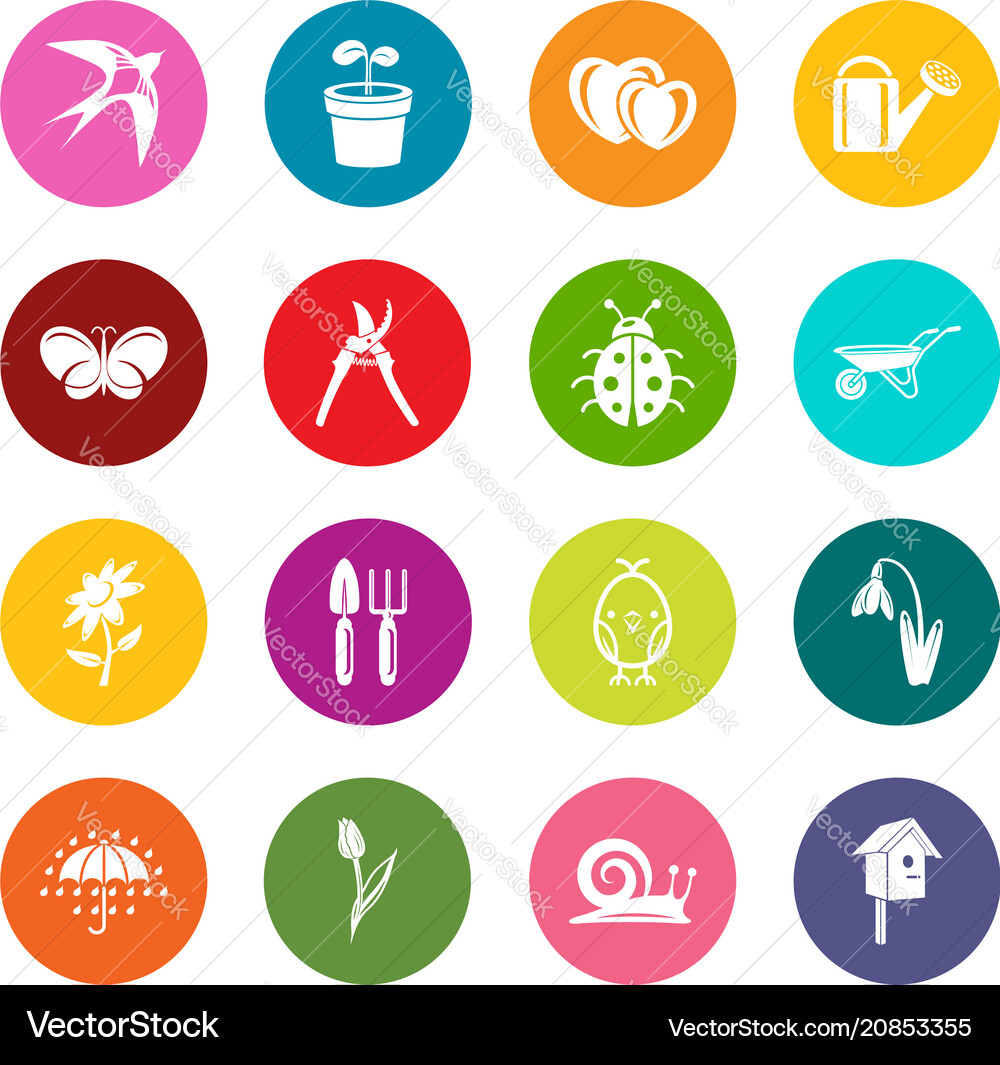 Spring icons set colorful circles Vector Image