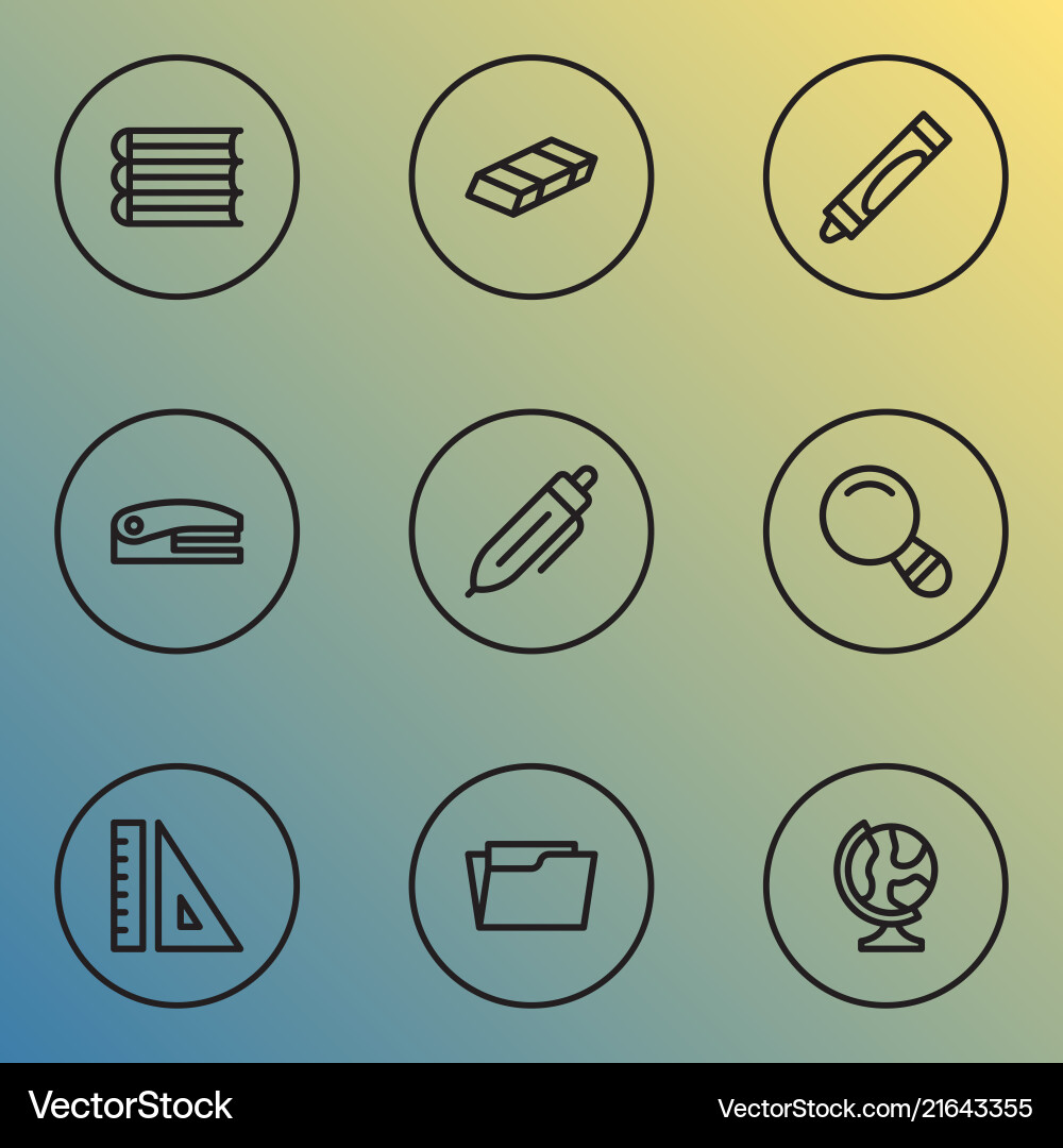 Tool icons line style set with magnifier books Tool icons line style set with magnifier books vector image