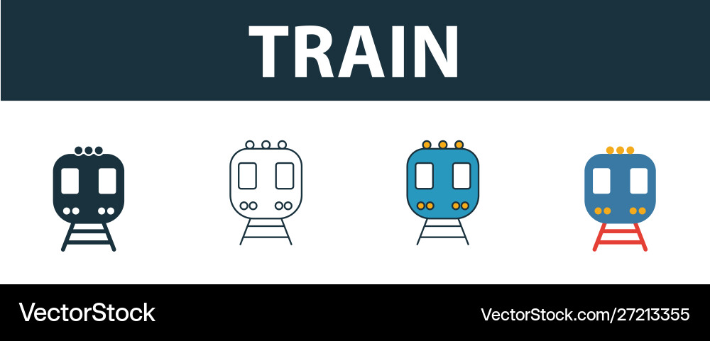 Train icon set four simple symbols in different Vector Image