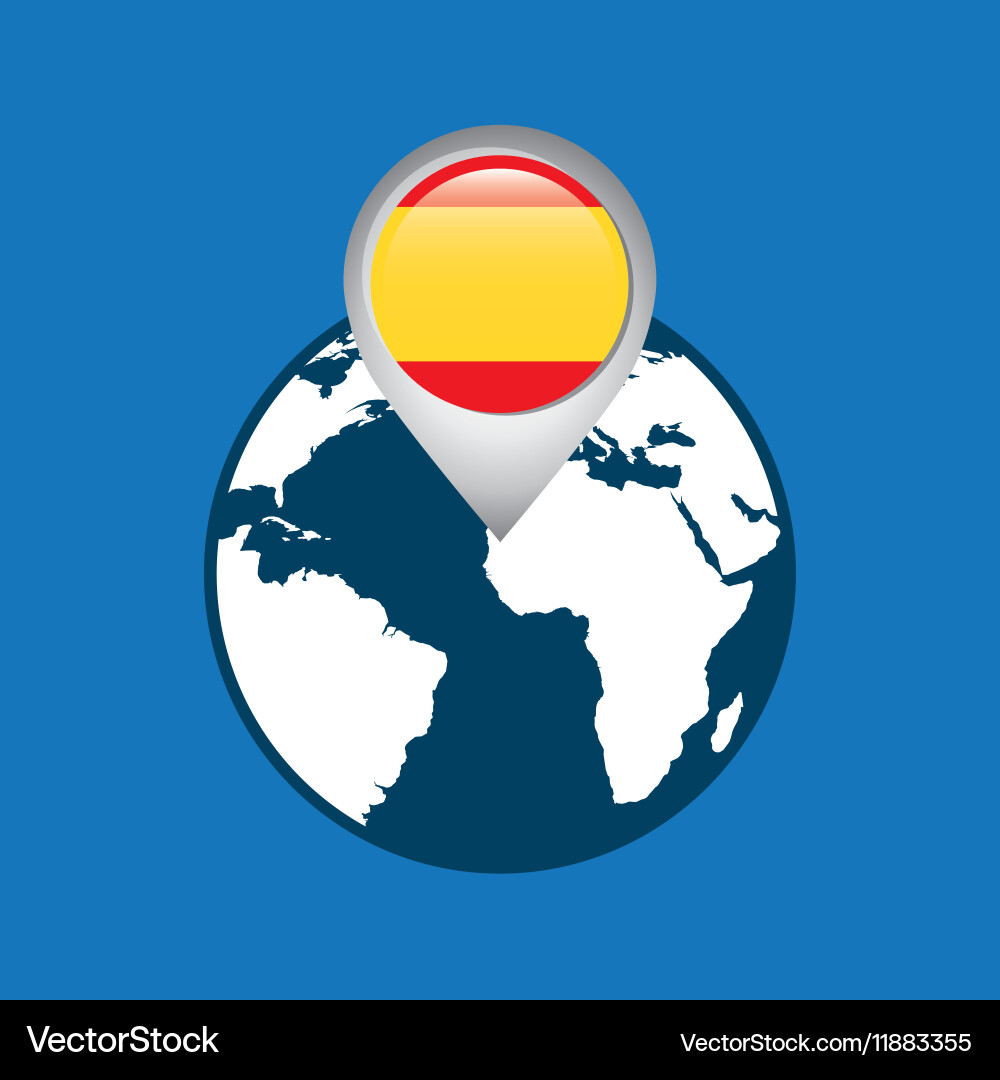 World map with pointer flag spain vector image
