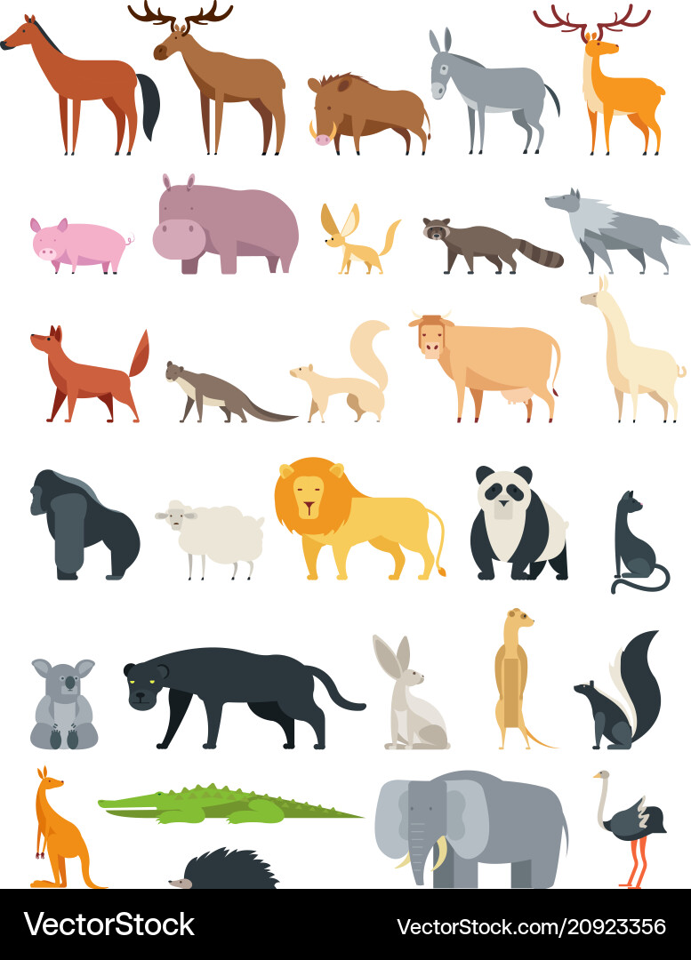 Cute Cartoon Animals - Forest & Farm Vector Image