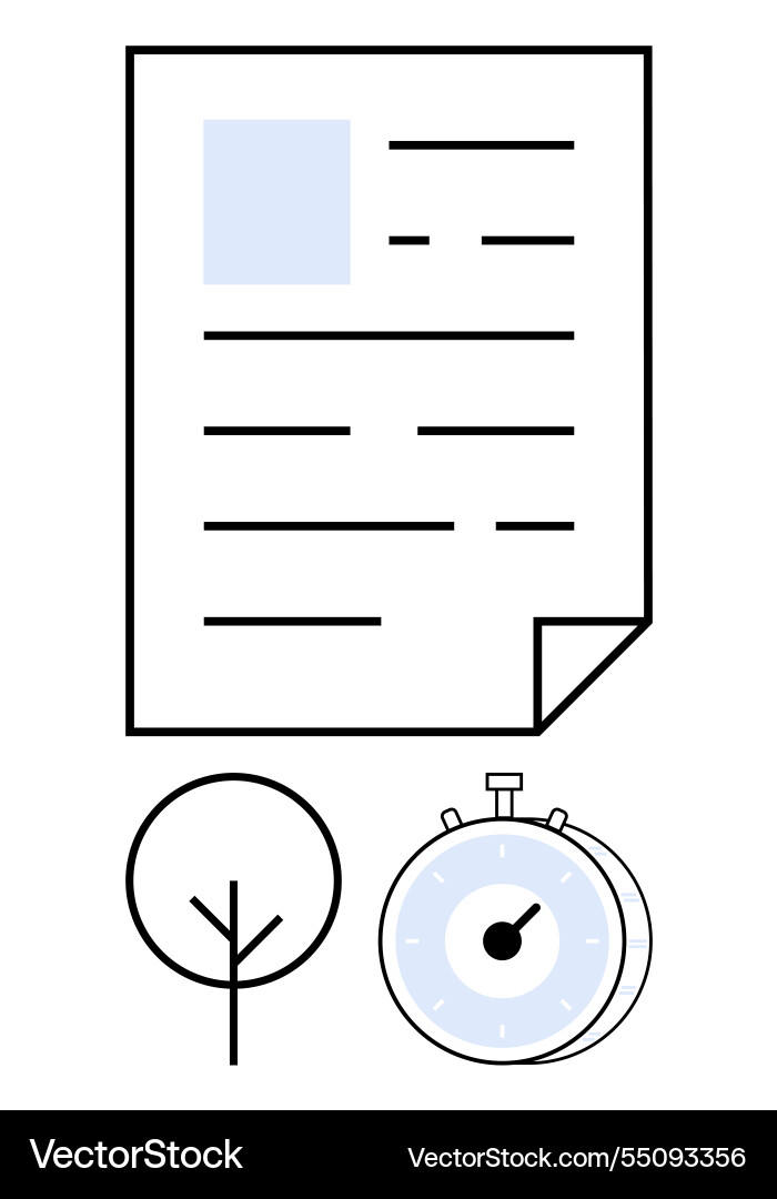 Document page with timer and minimalist tree Document page with timer and minimalist tree vector image