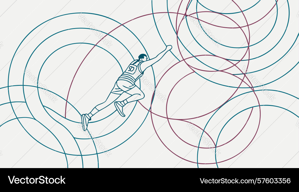 Dynamic runner in blue abstract circular pattern vector image