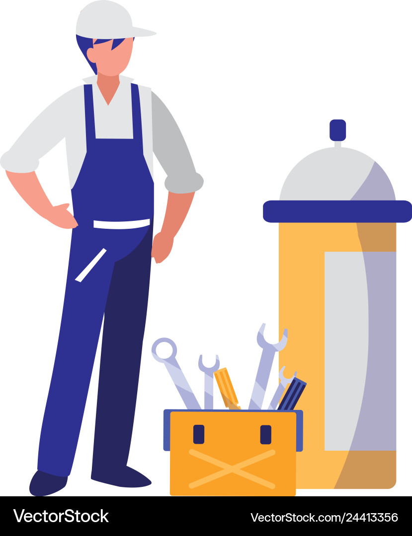 Mechanic worker with toolbox and extinguisher vector image