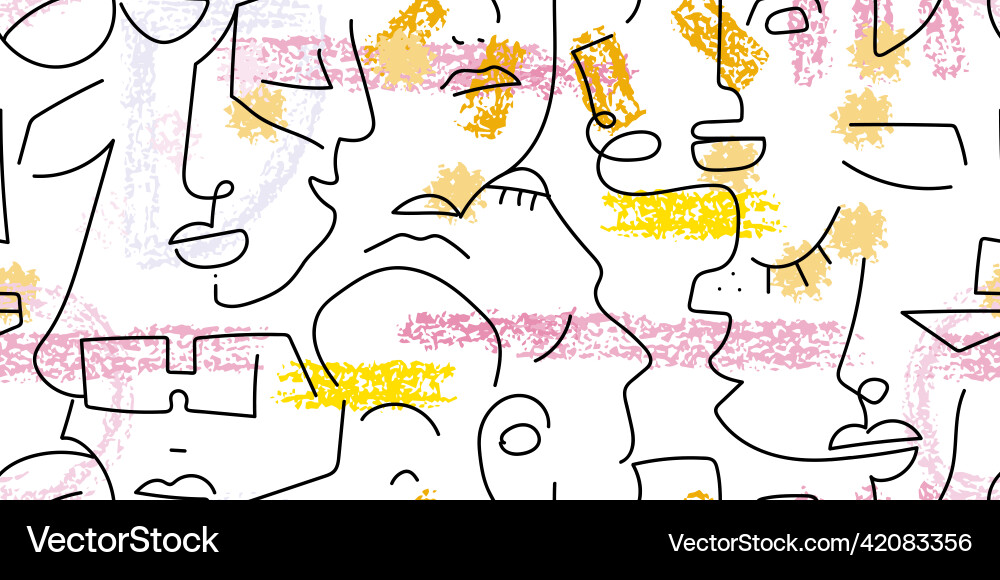 One line drawing abstract face seamless pattern One line drawing abstract face seamless pattern vector image