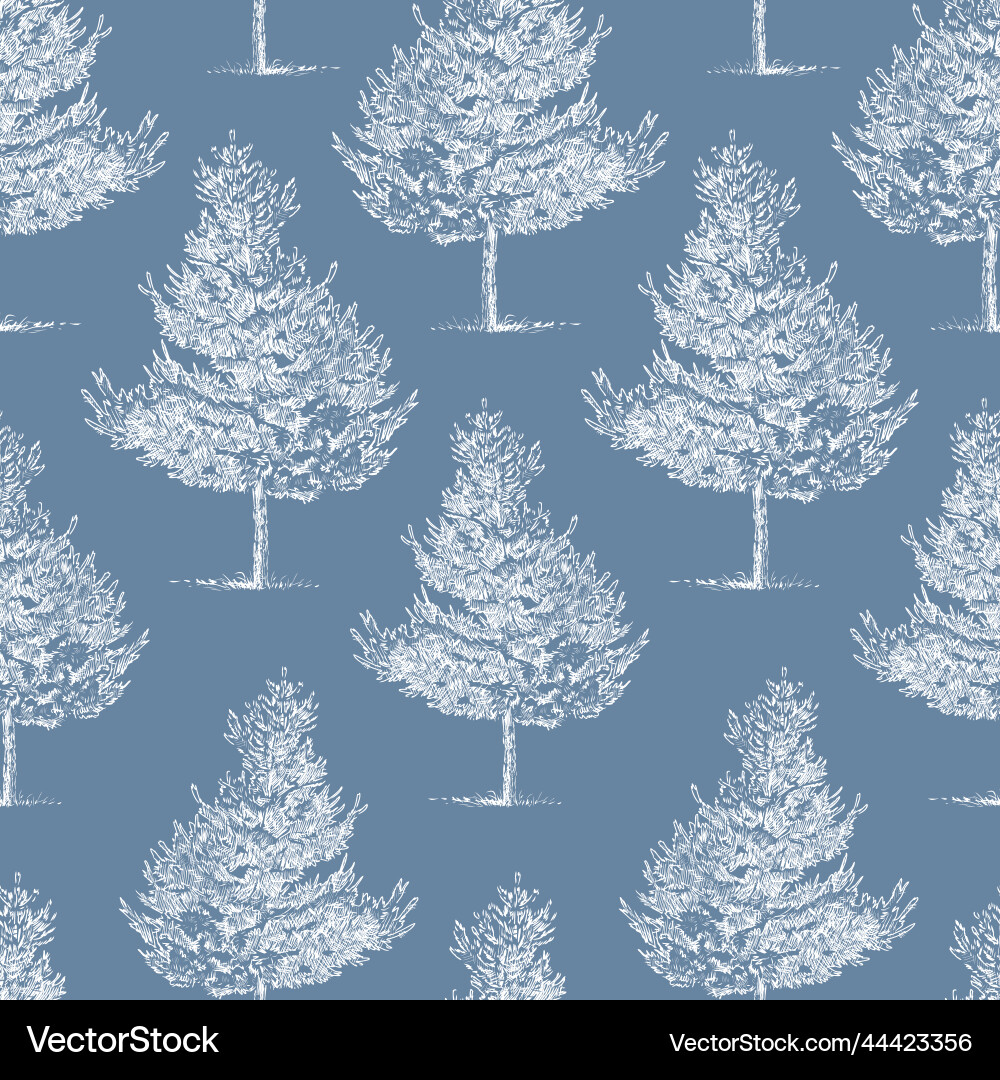 Seamless pattern of sketches frozen fir trees vector image