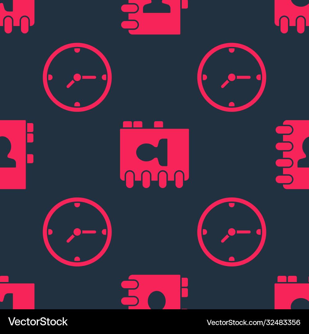 Set clock and address book on seamless pattern Set clock and address book on seamless pattern vector image