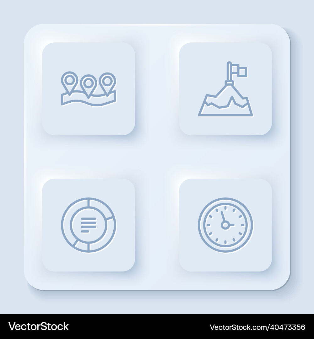 Set line location mountains with flag pie chart Vector Image