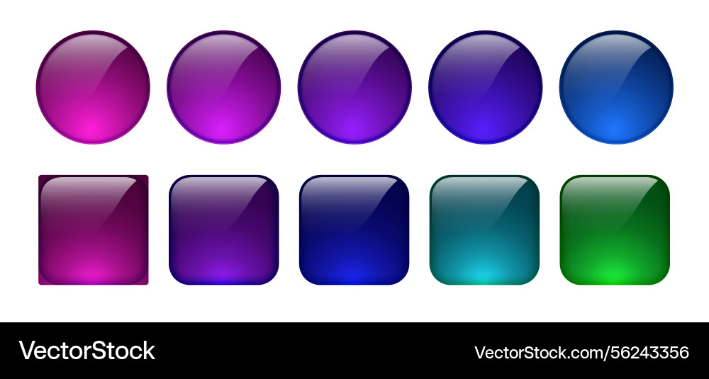 Set of glossy gradient buttons in round and square vector image