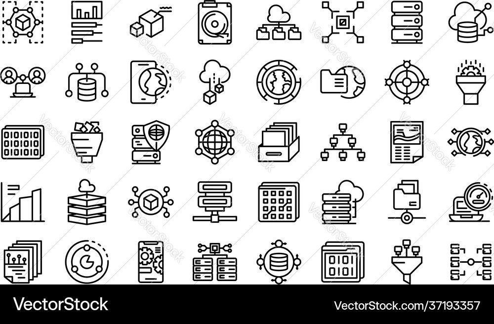 Big data icons set outline style Big data icons set outline style vector image