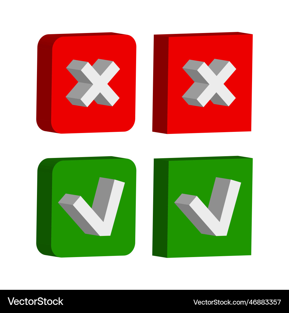 Cross tick three-dimensional in 3d style Cross tick three-dimensional in 3d style Vector Image