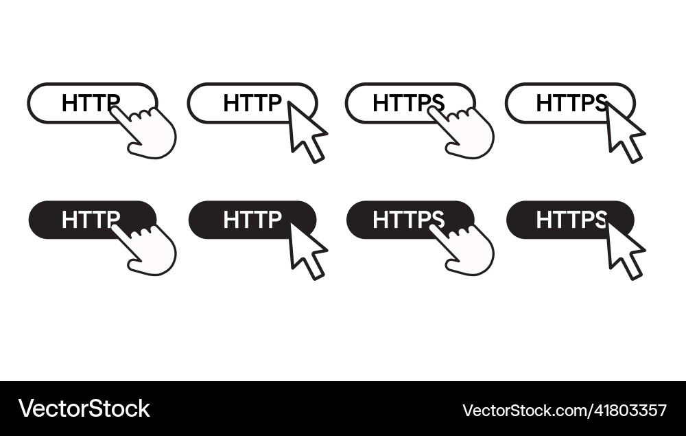 Http and https click icon set Http and https click icon set vector image
