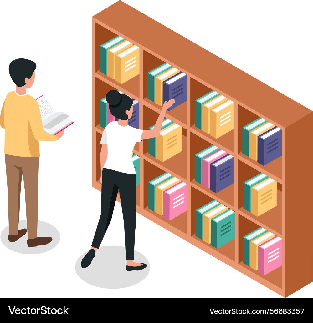 Librarian picking book from bookshelf while Librarian picking book from bookshelf while vector image