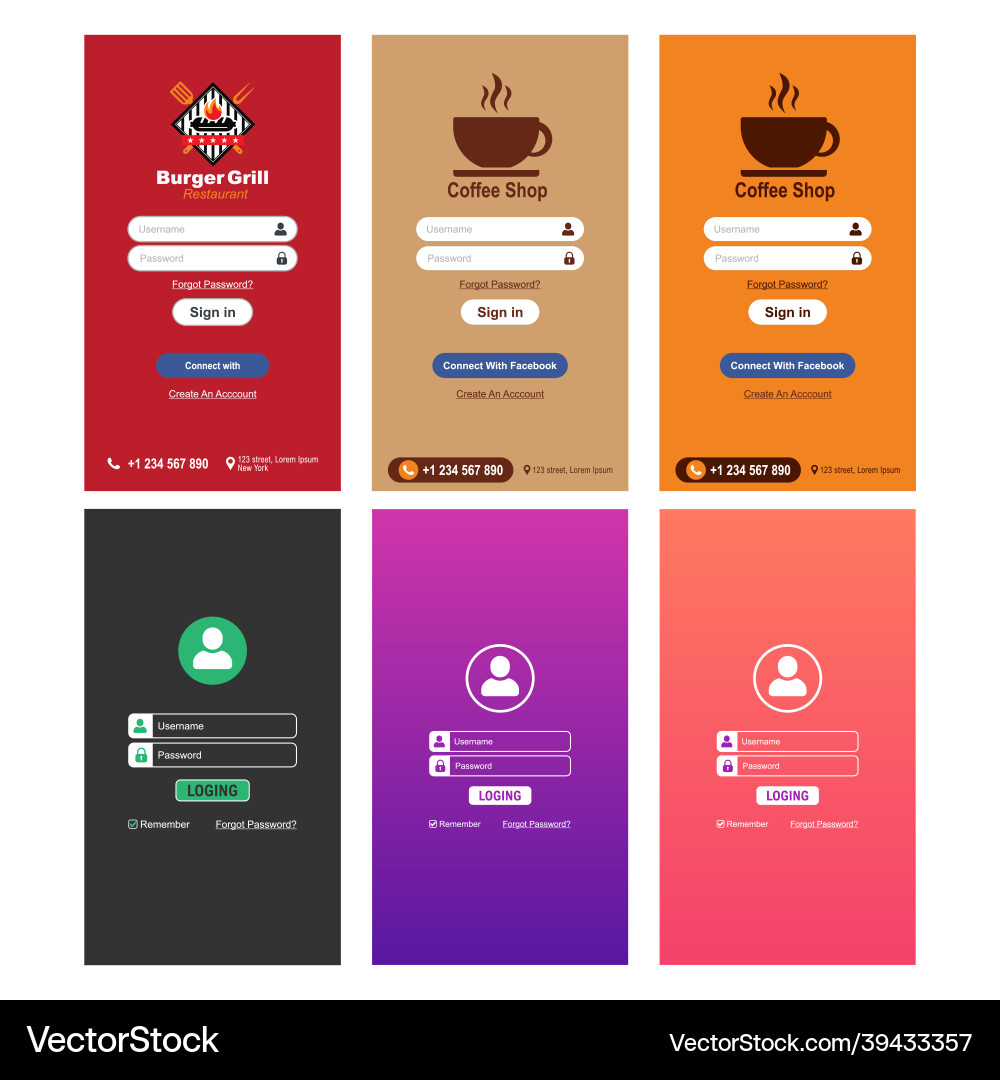Login screen ui ux design web mobile app user Vector Image
