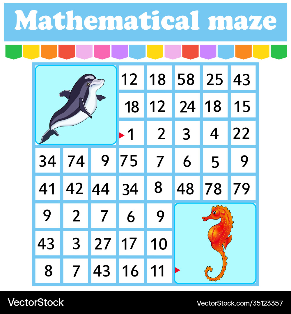 Mathematical rectangle maze dolphin and seahorse Mathematical rectangle maze dolphin and seahorse vector image