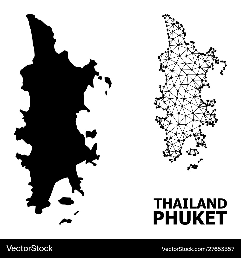 Phuket Mesh Map - Solid & Wireframe vector image