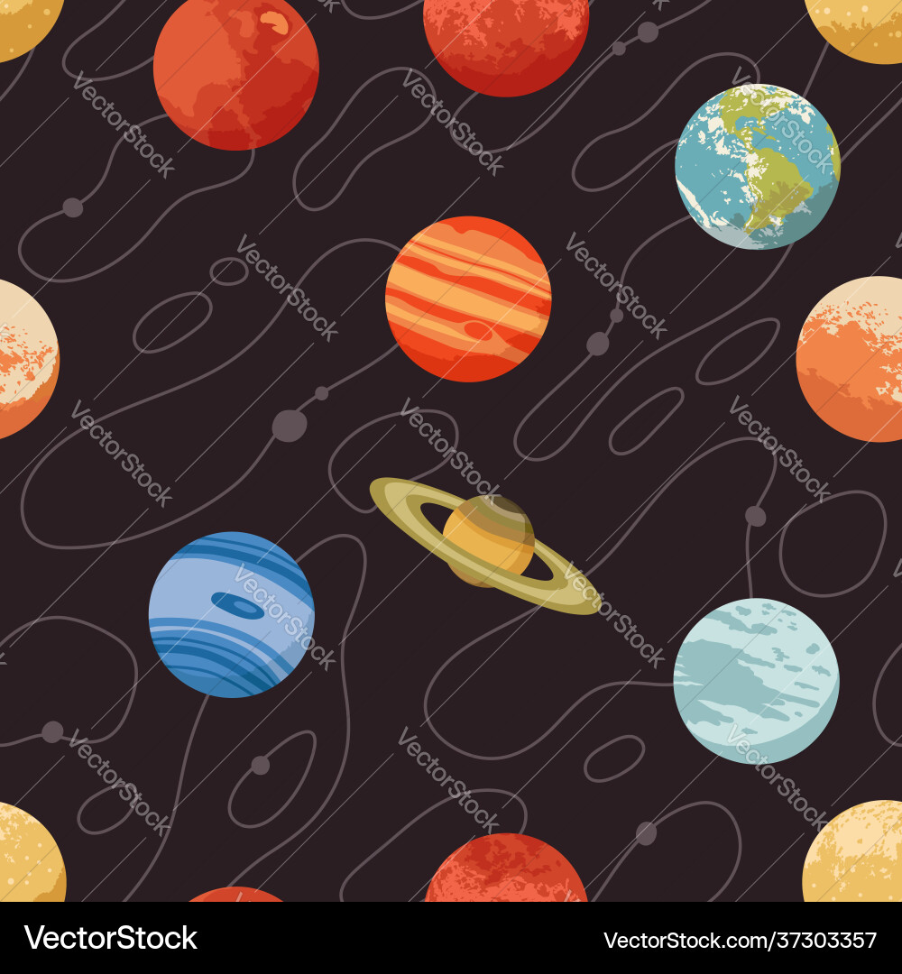 Seamless pattern with solar system planets vector image