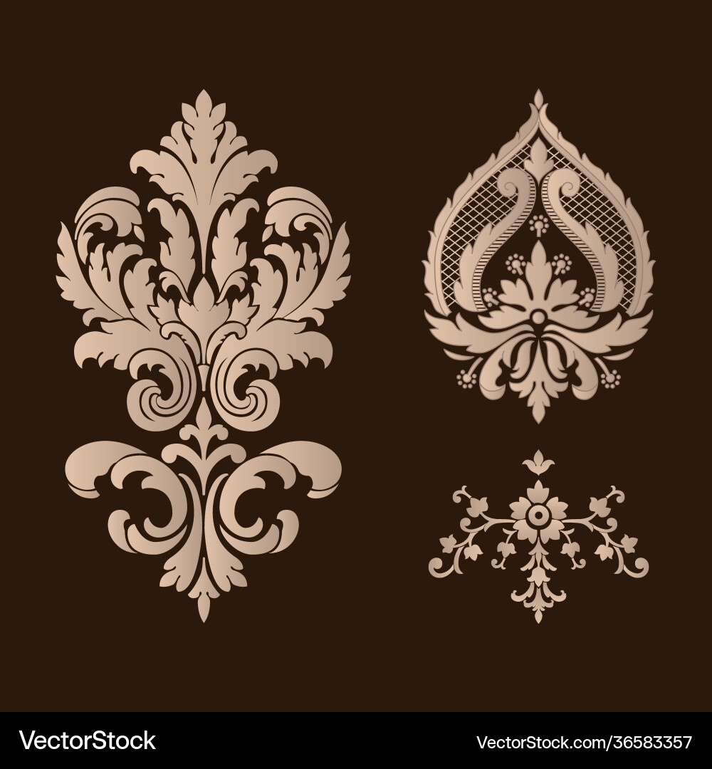 Set damask ornamental elements elegant Vector Image