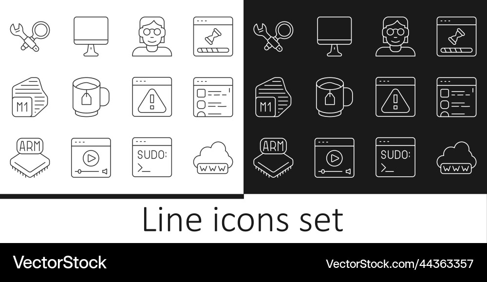 Set line web development browser files hacker Set line web development browser files hacker vector image