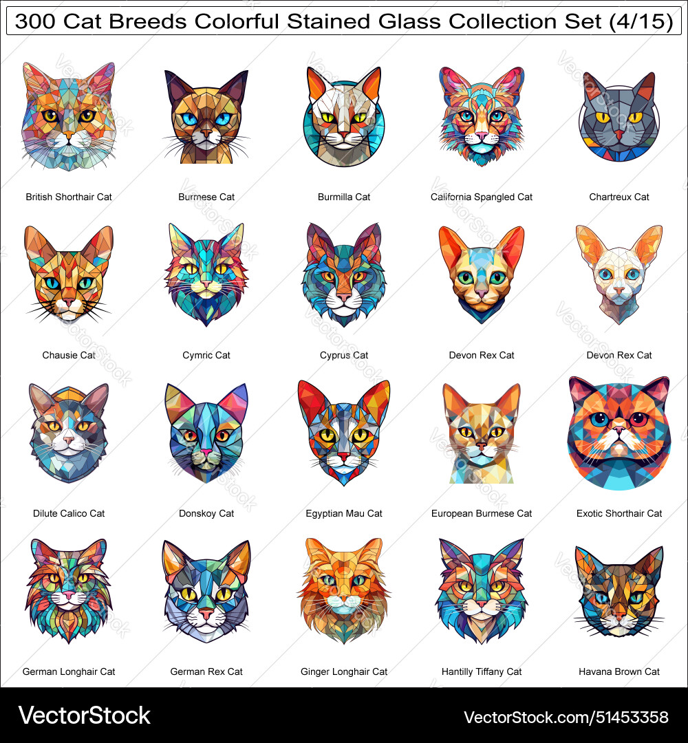 Bunte Katze Rassen gebeizte Glas niedliche Katzen Bunte Katze Rassen gebeizte Glas niedliche Katzen vektorbild