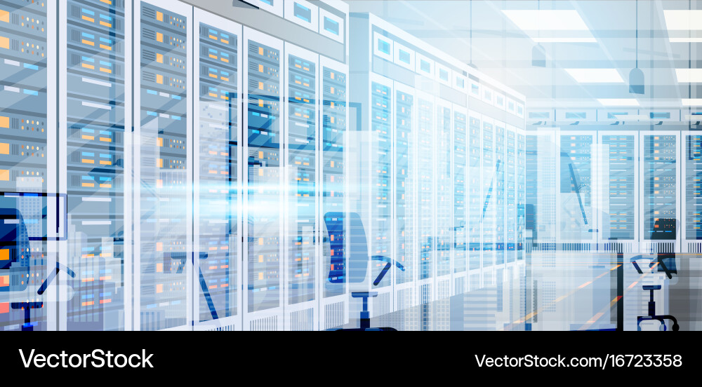 Data center room hosting server computer vector image