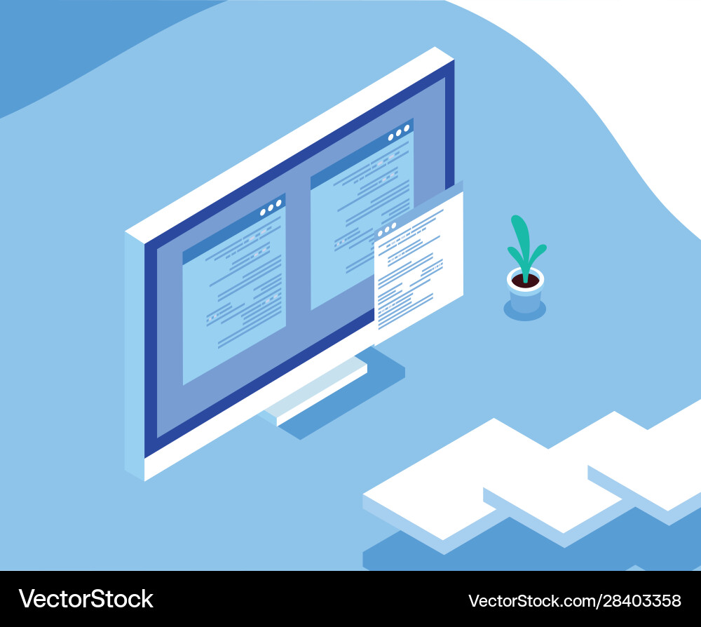 Desktop computer screen with social network Desktop computer screen with social network Vector Image