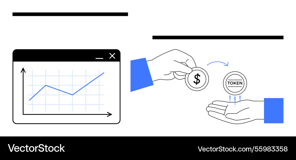 Exchange of currency for tokens with graph Exchange of currency for tokens with graph Vector Image