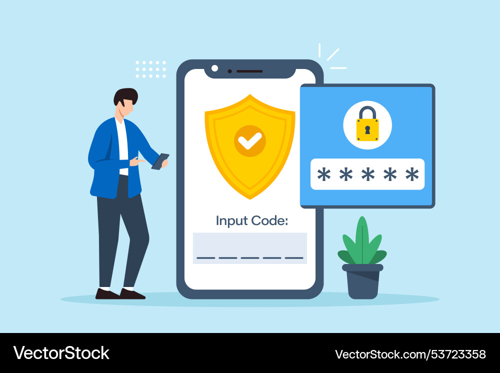 Flat of user activating two-factor authentication vector image