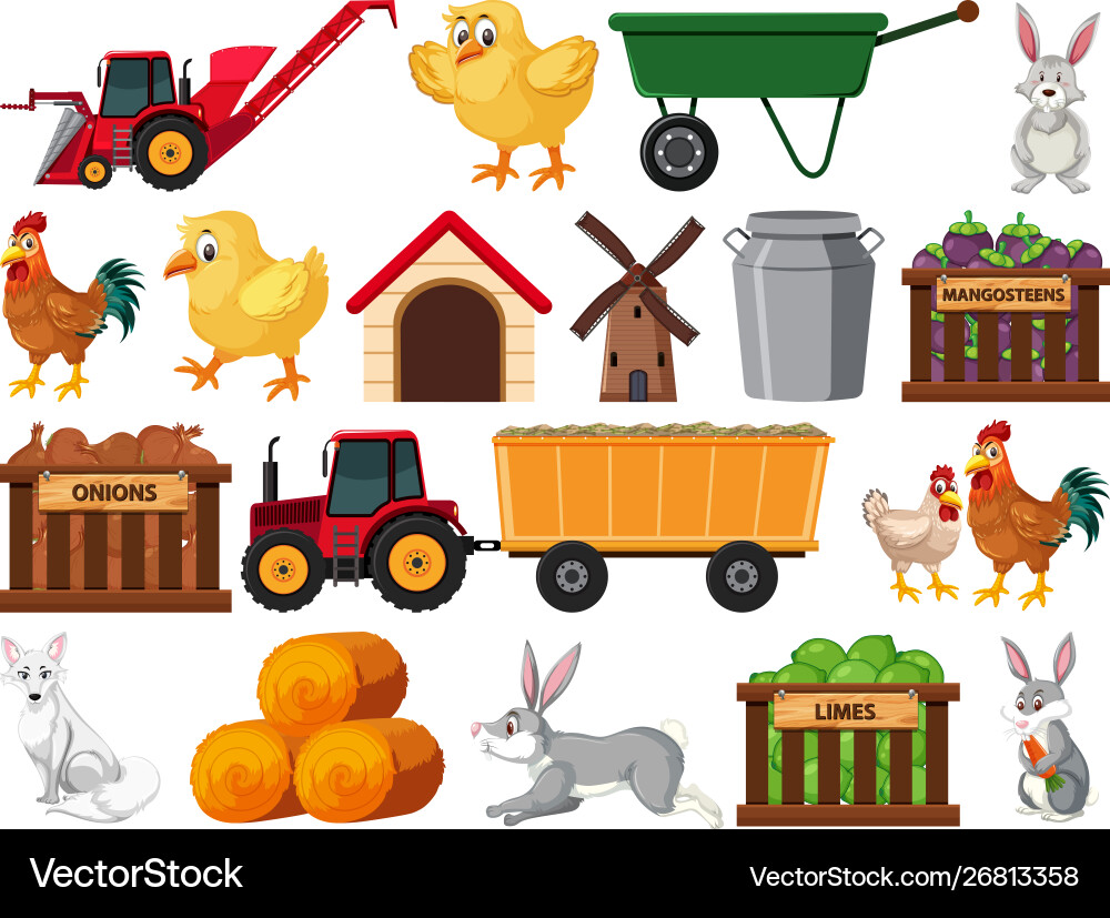 Large set isolated farm objects Large set isolated farm objects vector image