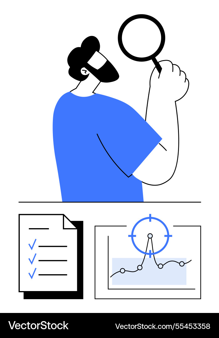Man examining data with magnifying glass Man examining data with magnifying glass vector image