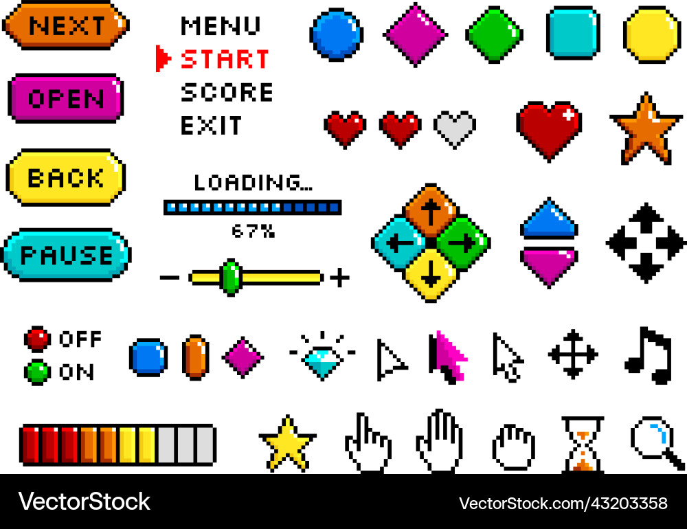 Pixel game button 8-bit art collection for games Vector Image