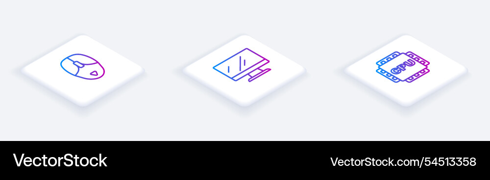 Set isometric line computer mouse monitor screen vector image