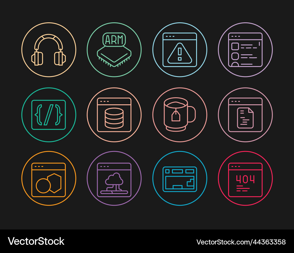 Set line page with a 404 error software browser Set line page with a 404 error software browser vector image