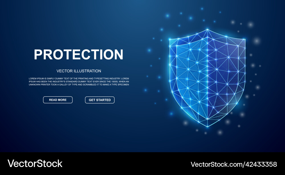 Shield 3d low poly symbol with connected dots Vector Image
