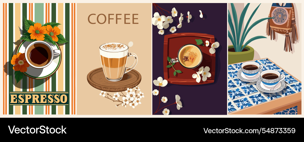 Coffee posters in retro mid century modern style Coffee posters in retro mid century modern style vector image