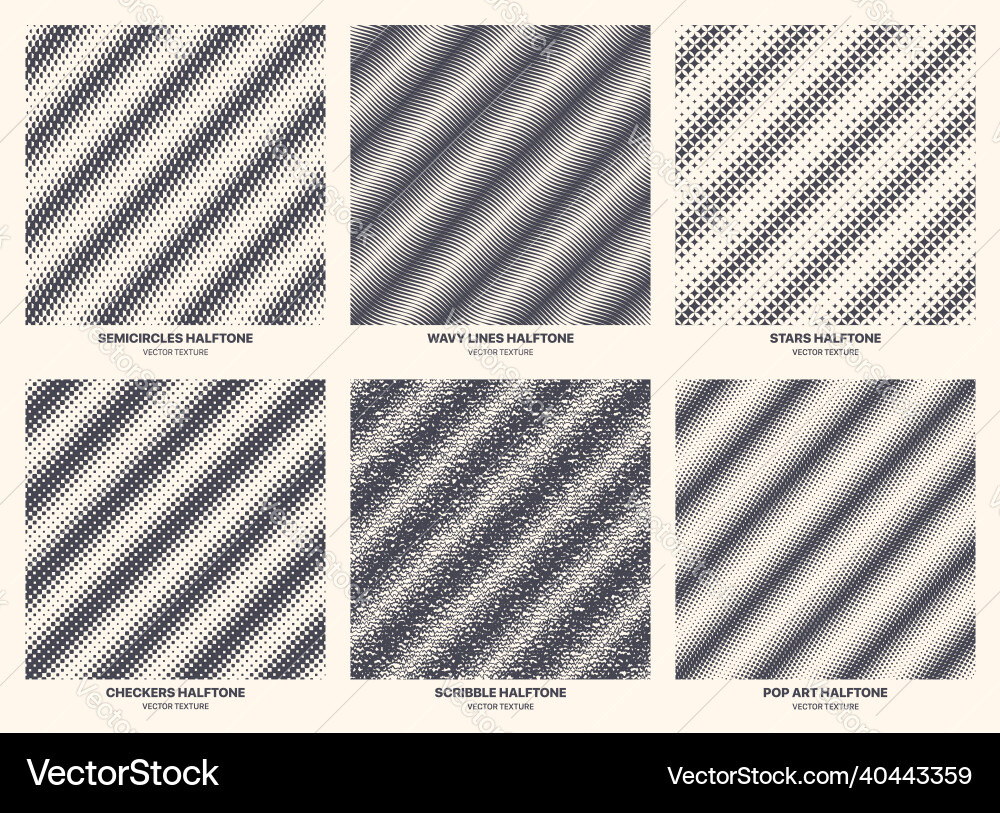 Different variations halftone textures set Different variations halftone textures set vector image