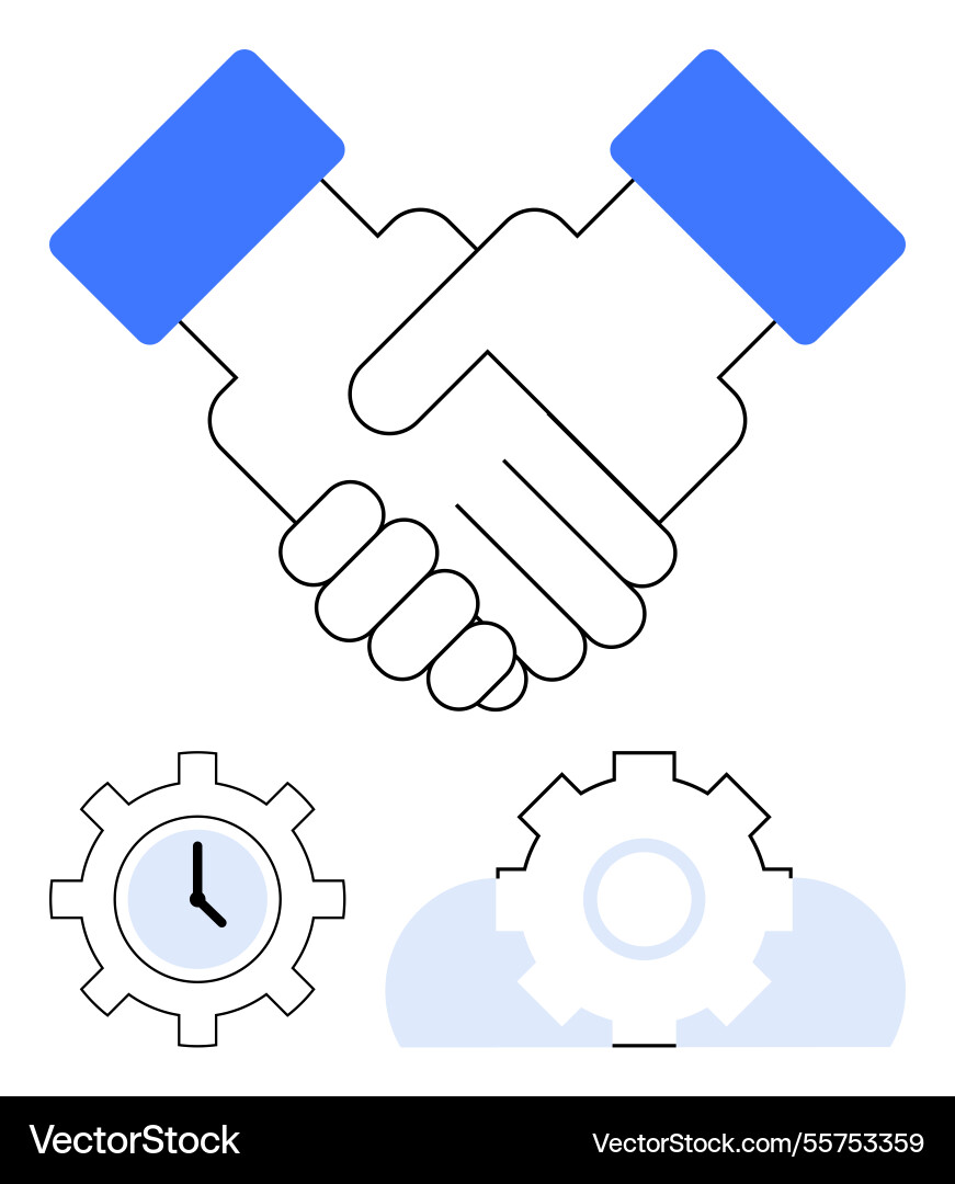 Handshake with gears and clock representing Handshake with gears and clock representing vector image